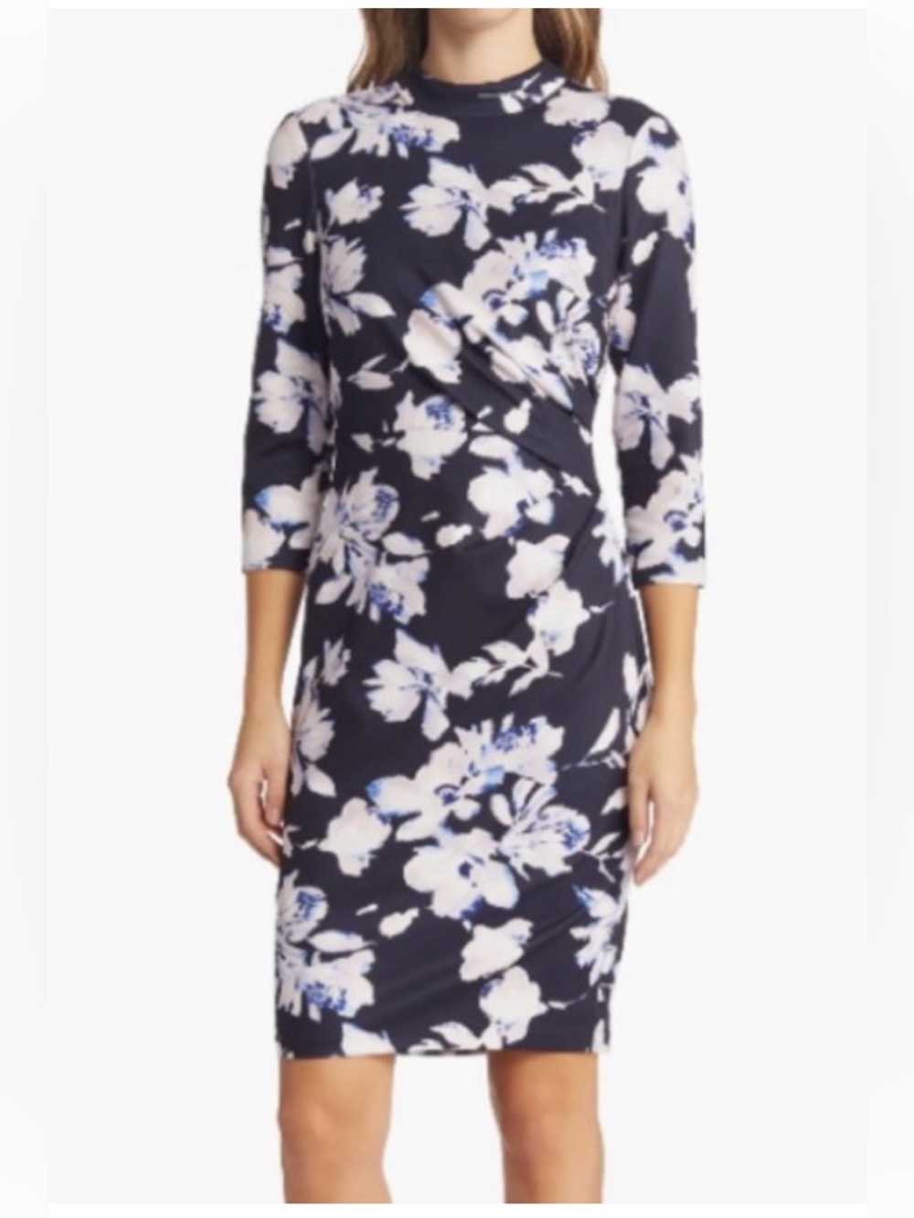 Eliza J Floral Sheath Dress in Navy and White size 0